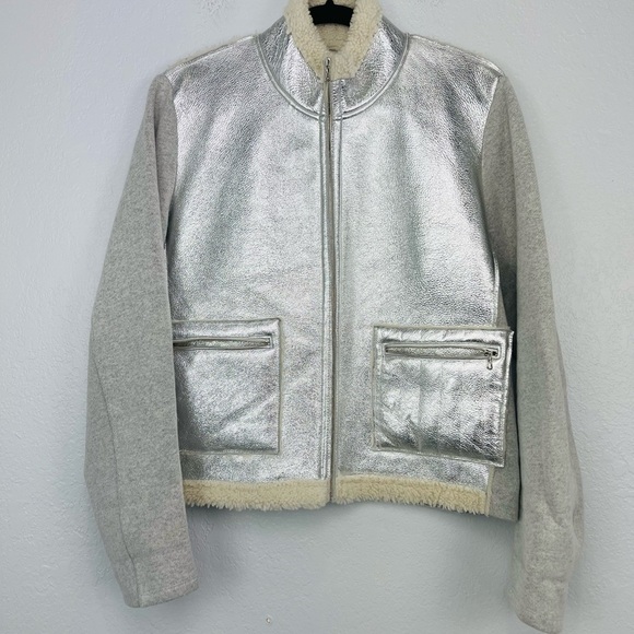 Majestic Filatures Women's Jacket with Metallic Leather Front Pockets - Picture 3 of 11